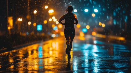 Night Runner in the Rain: Capturing the Essence of Urban Running