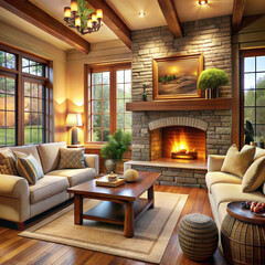 Fototapeta premium a living room with a velvet sofa
