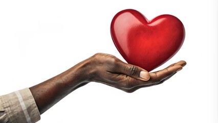 Obraz premium A close-up of a hand holding a red heart-shaped object against a transparent background, symbolizing love, care, and support. Perfect for themes related to relationships, health, and emotional connect