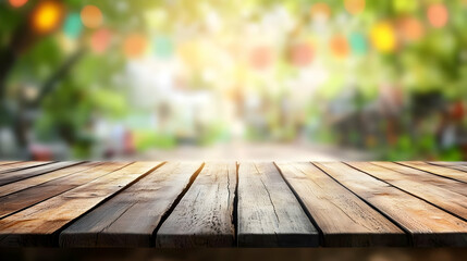 Wooden Tabletop with Bokeh Background Illustration