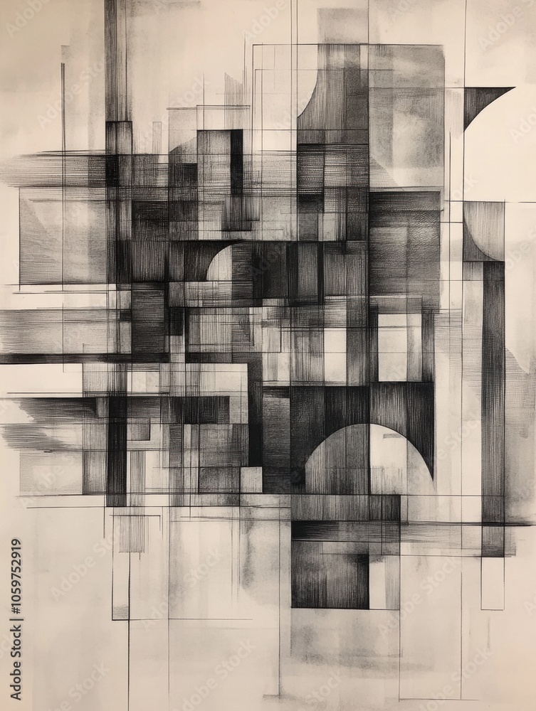 Leinwandbilder this artwork showcases a dynamic interplay of geometric shapes and lines, creating a complex urban l