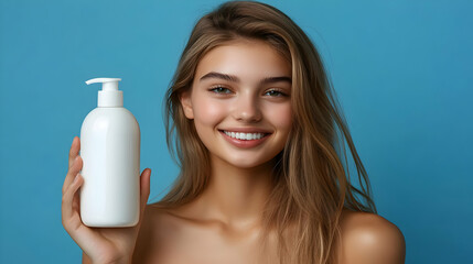 Woman Holding White Lotion Bottle Illustration