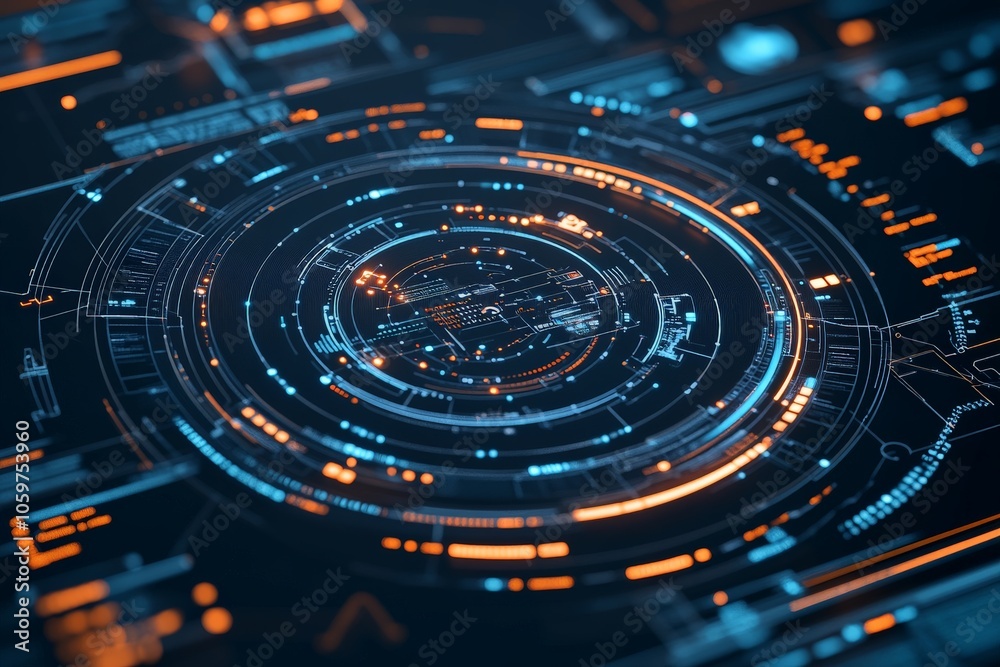 Poster a visually striking image of a futuristic digital interface, featuring a circular glowing design tha