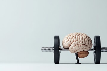 An imaginative scene of a brain lifting a dumbbell, representing the ongoing journey of intellectual and mental resilience through creative and engaging visualization.