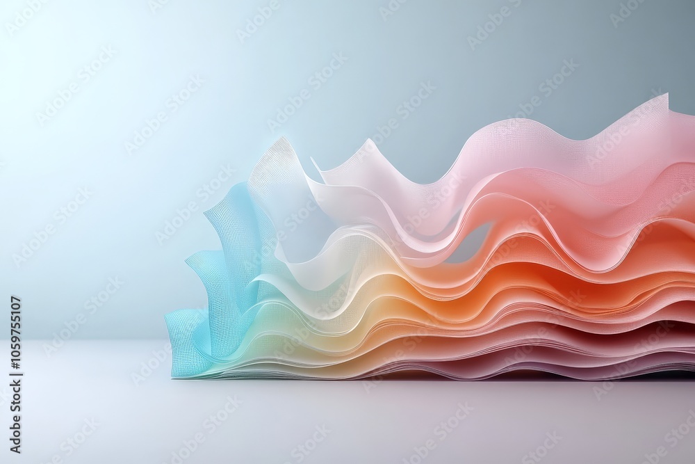 Poster soft, multicolored wave-like layers create an ethereal and serene visual effect, resembling natural 