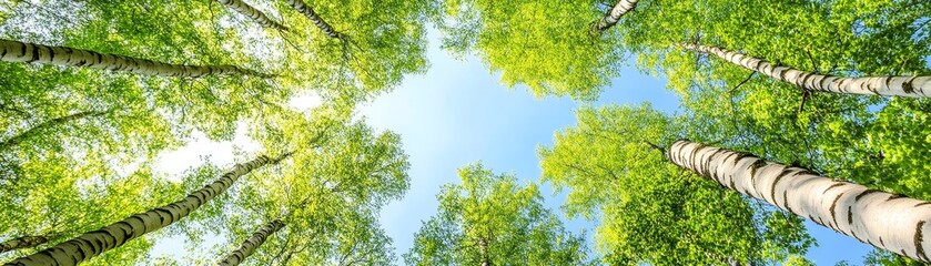 Fototapeta premium Serene woodland scene, majestic birch trees with slender white trunks reaching for the sky. discover the beauty of nature.