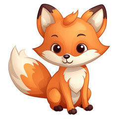 Fototapeta premium A cute cartoon fox sitting happily with a bright expression in a friendly, playful pose