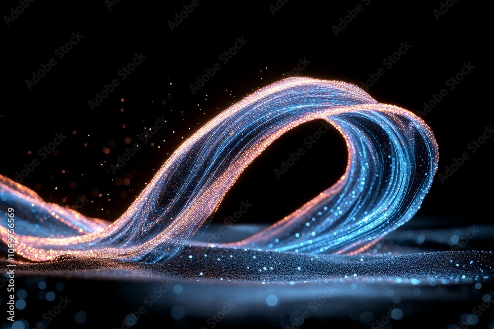 Poster a vivid display of swirling light flows dynamically across the scene, illustrating motion and energy