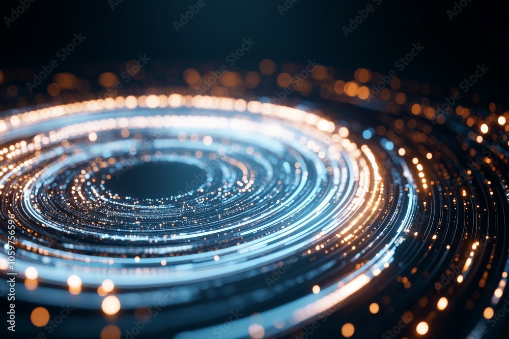 Poster the image presents a mesmerizing circular motion of light, encompassed by dynamic glows and ring str