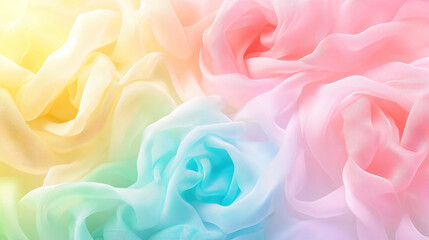 Fototapeta premium Colorful pastel rainbow-soft fabric roses in the background