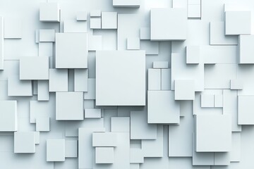 An intricate arrangement of white squares creating a captivating abstract art piece, offering a sense of balance and harmony through its structured form.