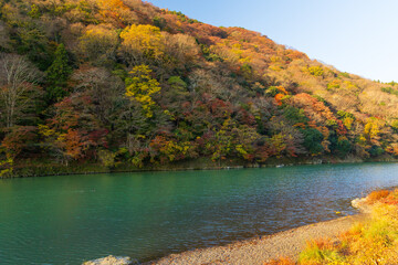 日本の風景・秋　京都嵯峨嵐山　紅葉の保津峡（嵐峡）