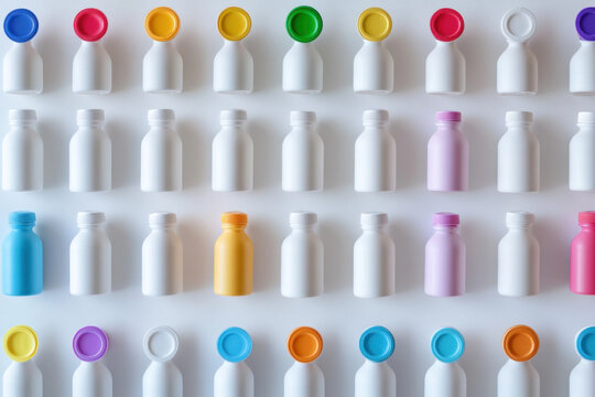 Wall of colorful plastic bottles filling a recycling center.<stdio>