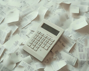 Calculator Amidst Scattered Receipts: Organized Finances Made Easy