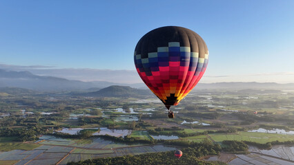 Colorful Balloon At Praia Grande In Santa Catarina Brazil. Hot Air Balloon Flying. Beautiful Skyline. Rice Field Scenery. Colorful Balloon At Praia Grande In Santa Catarina Brazil. Countryside Scene. 