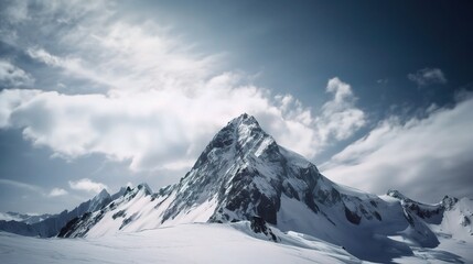 Snowy Mountain Peak Under Blue Sky and Clouds
