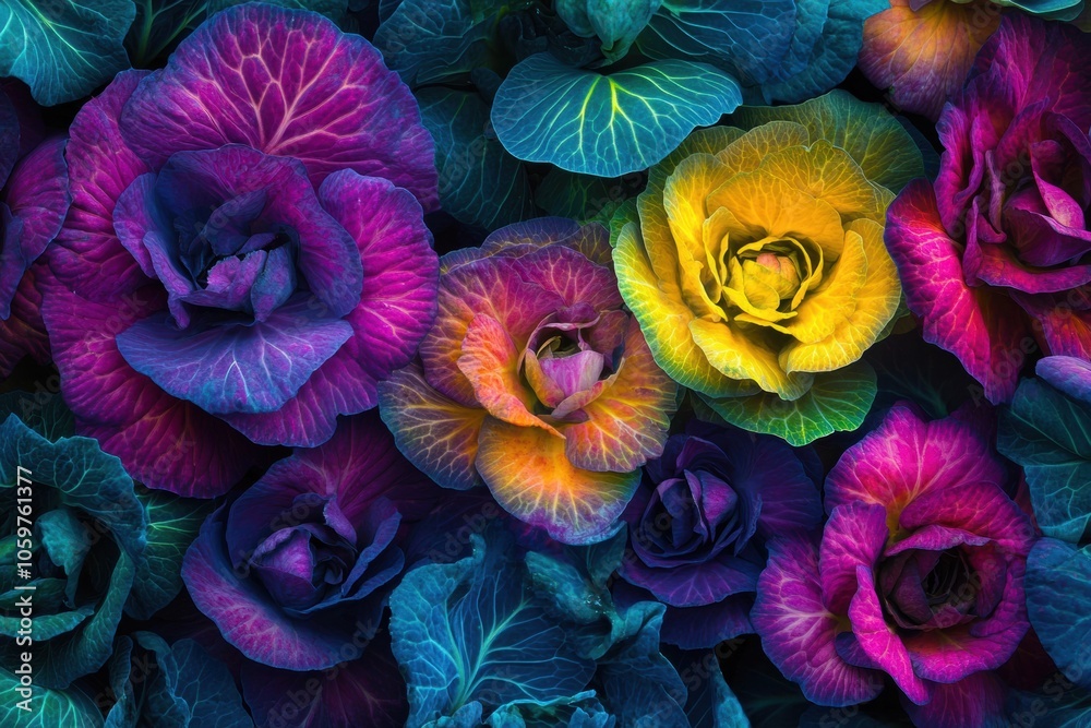 Poster colorful flowering cabbage and squash plants create a stunning display with vivid hues in a flourish