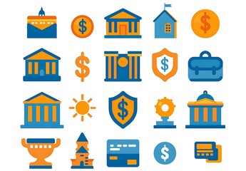 Obraz premium Set of business and finance icons in flat style. Vector illustration.