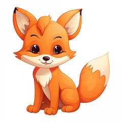 Obraz premium A cheerful cartoon fox sits playfully, showcasing its vibrant orange fur and expressive eyes