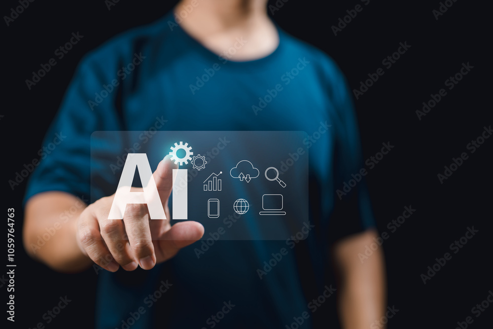 Poster Artificial Intelligence in Modern Technology. Integration of artificial intelligence into various technological domains, enhancing functionality and user experience.