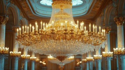 Obraz premium Ornate Crystal Chandelier in a Grand Hall