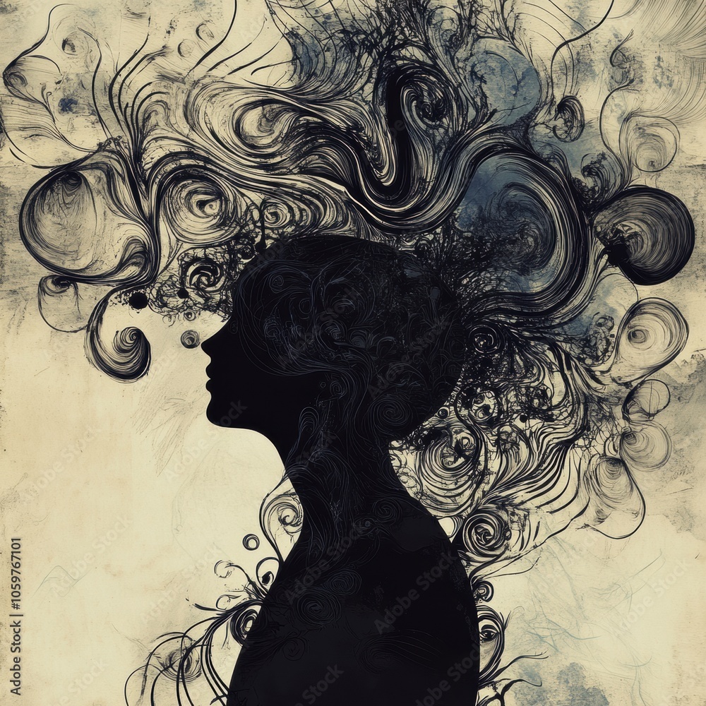 Aufkleber a silhouette stands out among swirling abstract designs, highlighting creativity and imagination in 
