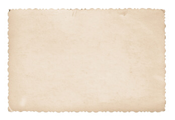 Vintage empty photo paper with dust and torn edges on transparent background