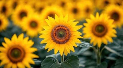 Fototapeta premium A Single Sunflower in a Field of Sunflowers