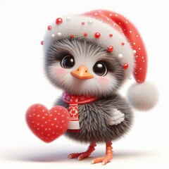 Obraz premium 3d Cute fluffy christmas ostrich doing mini heart pose, full body, white background