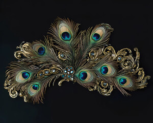 Obraz premium Spray of Peacock Feathers United by Beads: A Vibrant Addition to Any Decor