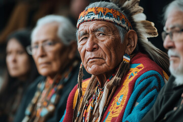 Native American tribal elders meeting to discuss land stewardship.