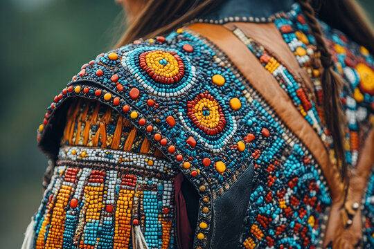 Native American beadwork on a leather vest.