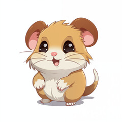 Obraz premium Cute cartoon hamster standing happily with a cheerful expression against a white background