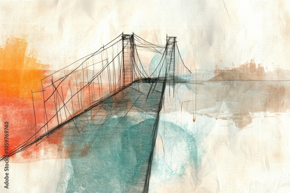 Fototapete an abstract representation of a bridge stretches between two shores, showcasing dynamic lines and vi