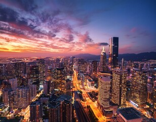 Fototapeta premium Bustling City at Sunset