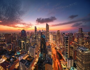 Obraz premium Urban Skyline with Sunset Colors