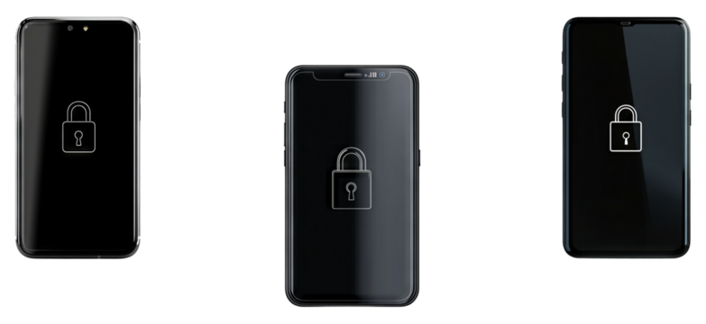 Smartphone with Lock Icon on Transparent Background