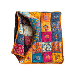 Colorful Handcrafted Quilt on Transparent Background