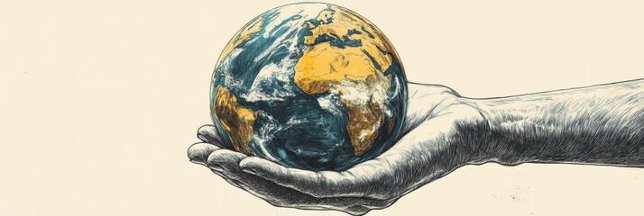 A hand delicately holds the Earth, highlighting the importance of stewardship and affection for our planet's future. Generative AI