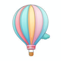 Fototapeta premium Colorful hot air balloon floating against a clear blue sky at a cheerful picnic event