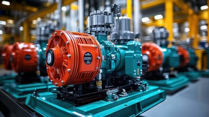 Fototapeta premium Industrial Pump System with Red and Green Components