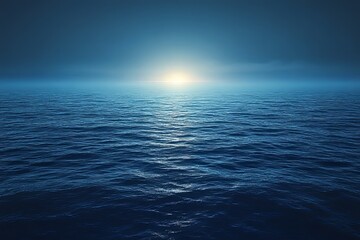 Obraz premium A serene view of the ocean at dusk with gentle waves reflecting the soft glow of the setting sun on the horizon. Generative AI