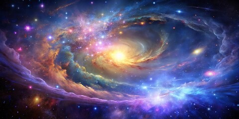 Obraz premium A Cosmic Tapestry of Swirling Nebulae and Gleaming Stars, Unveiling the Majesty and Wonder of the Universe