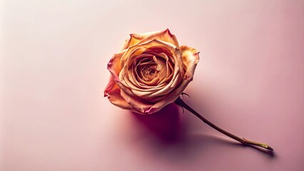 A single rose, its petals fading to a delicate cream, rests against a soft pink backdrop, a reminder of beauty's fleeting nature.