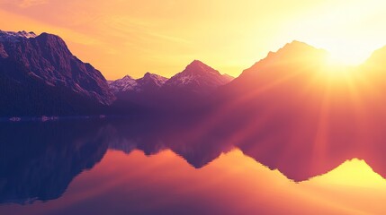 Obraz premium Breathtaking Sunrise over Serene Mountain Landscape