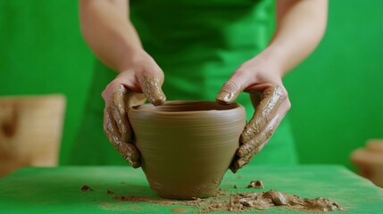 A closeup of hands shaping clay pottery with attention and skill.