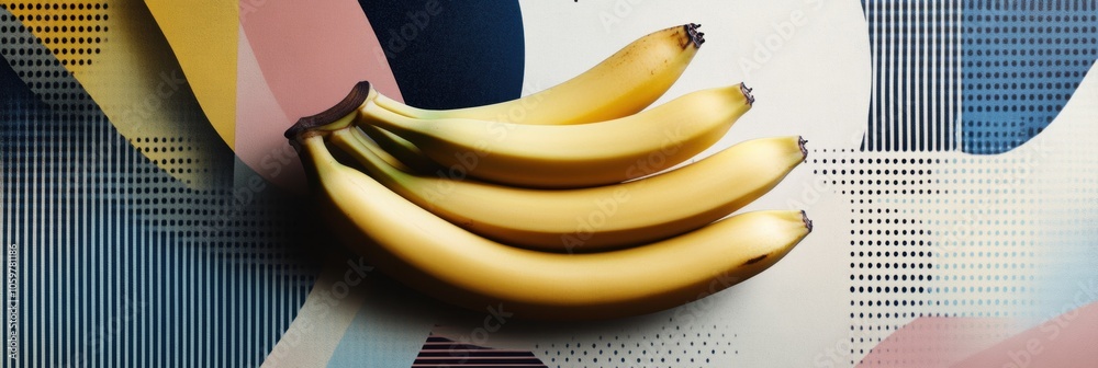 Leinwandbilder ripe bananas are artistically arranged against a colorful backdrop of abstract geometric patterns an