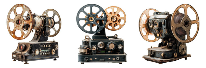Obraz premium Vintage Film Projectors on Isolated Background