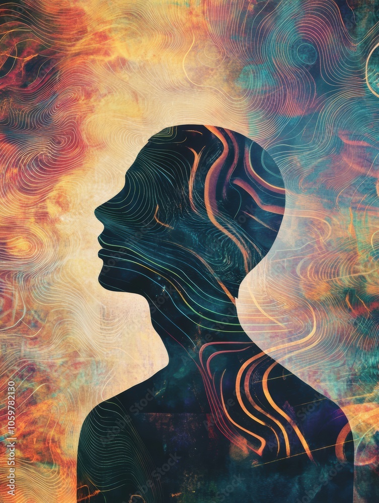 Aufkleber a silhouette of a person stands out against a vibrant abstract background, evoking introspection and