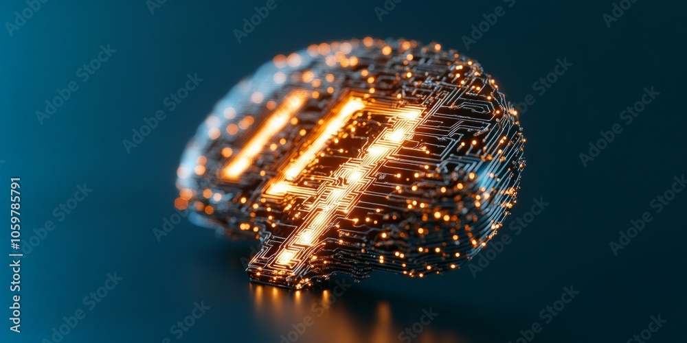 Poster this image features a digital representation of a brain with glowing circuitry, symbolizing advanced